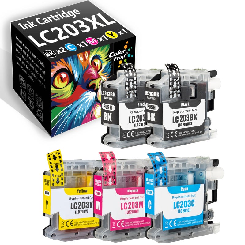 CyberpowerPC Compatible Ink Cartridge Replacement for Brother LC203 XL LC 203XL LC203BK, Cyan, Magenta, Yellow, Black, 5 Pack - Image 1